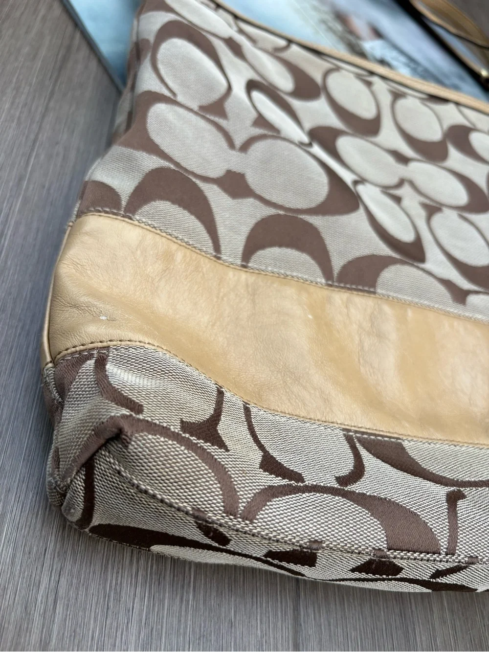 Coach Vintage Y2k Brown Khaki Signature Monogram Canvas Leather Shoulder Bag